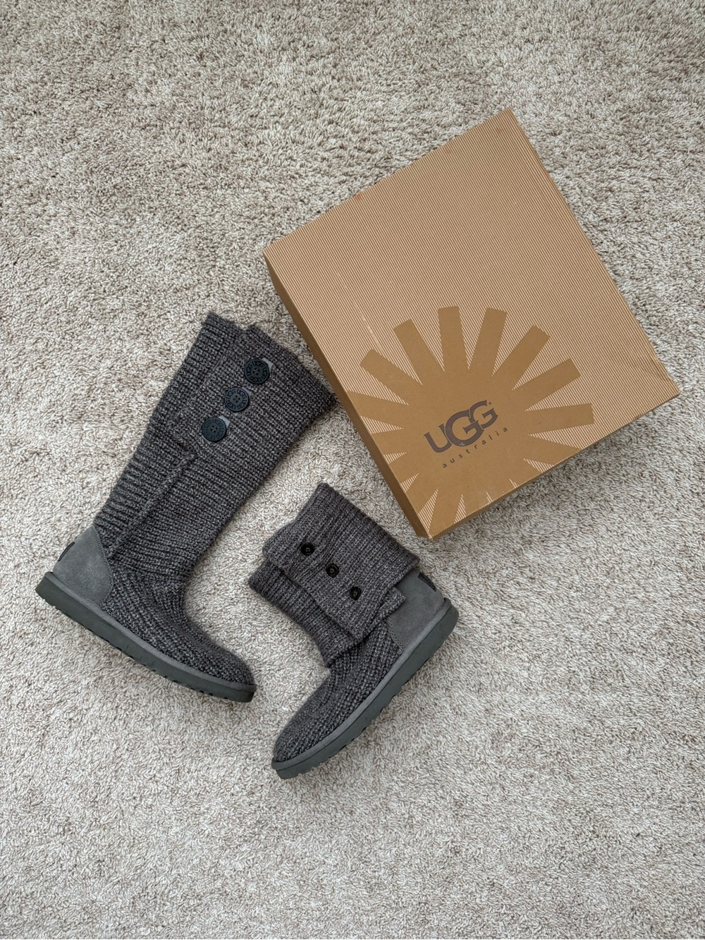 UGG Charcoal Crochet Button Boots